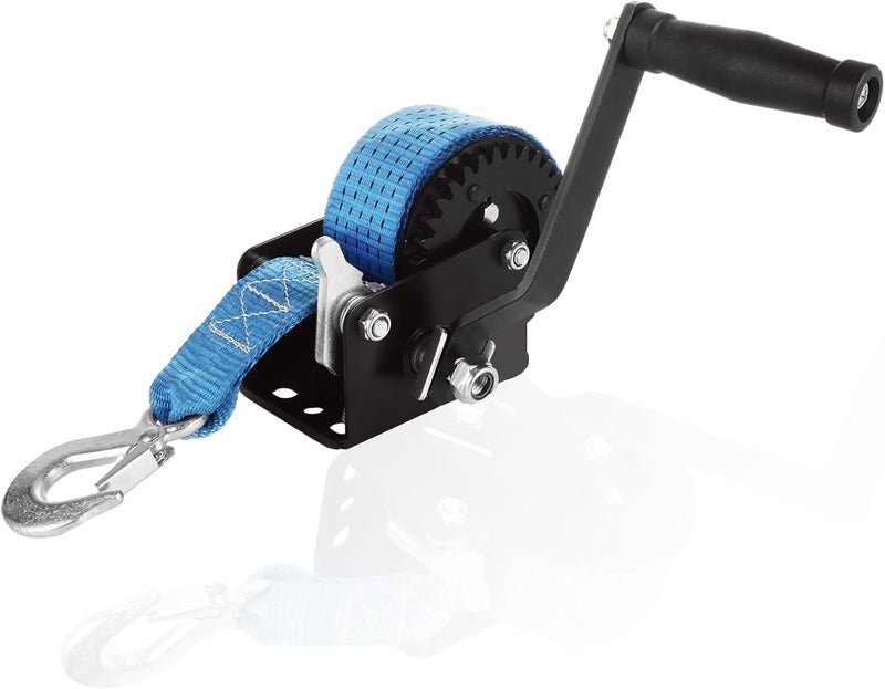 MIVIDE 800 LB Heavy Duty Boat Trailer Winch with 20FT Blue Strap, Hand Winch Boat Trailer Winch, Portable 2-Way Ratchet Hand Crank Winch with Strong Hook for for Boat, Truck, Trailer, RV - Image 1